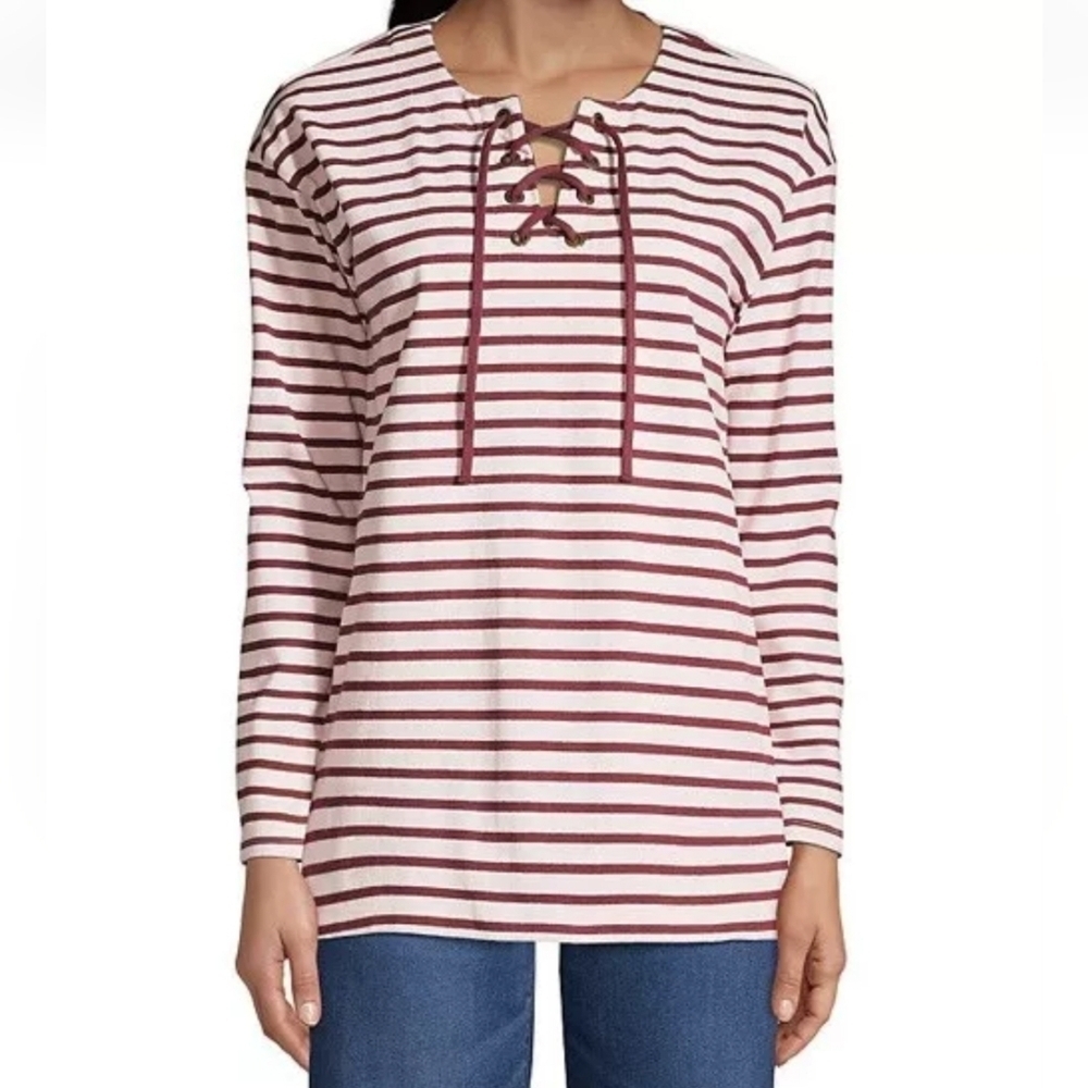 Lands End Women's Long Sleeve Heavyweight Jersey Lace Front Top Red Pink size 1X